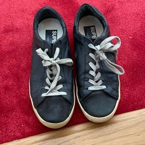 Black leather golden goose